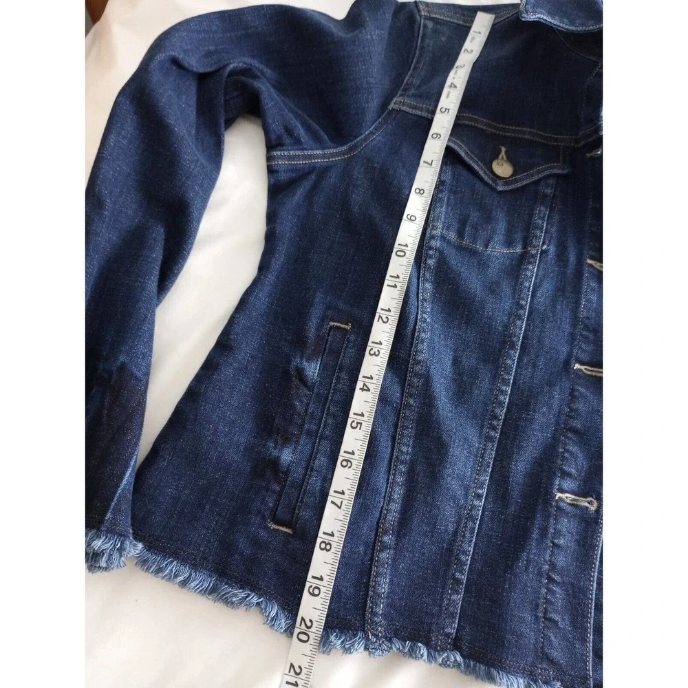LOGO Lori Goldstein Women's 6 Denim Jacket Dark Wash Jean manufactured Raw Hem - Picture 8 of 10